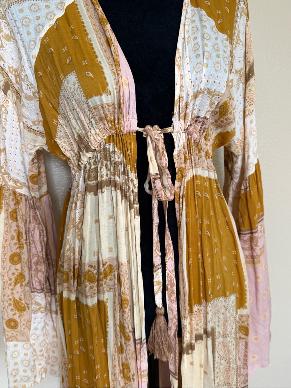 Dress Forum Boho Patchwork Paisley Maxi Kimono Duster Bell Sleeve S NWOT - Picture 5 of 10